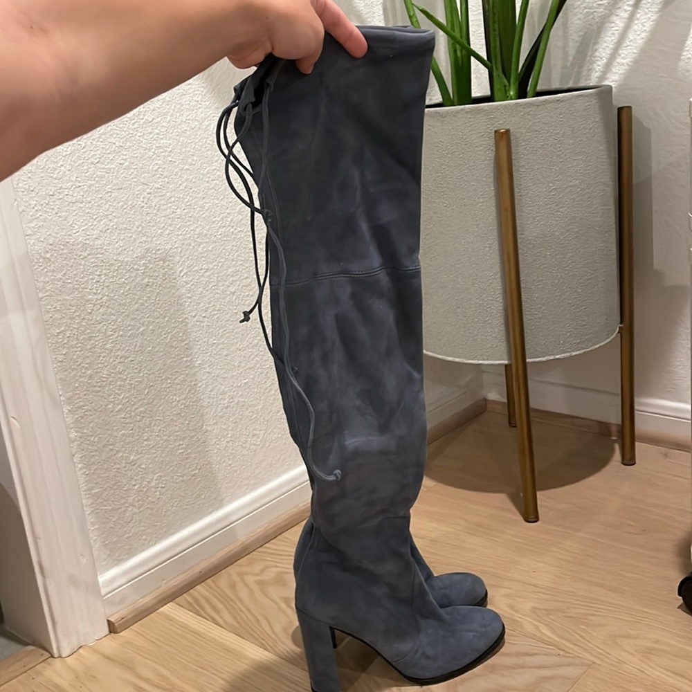 Stuart Weitzman blue suede thigh high boots